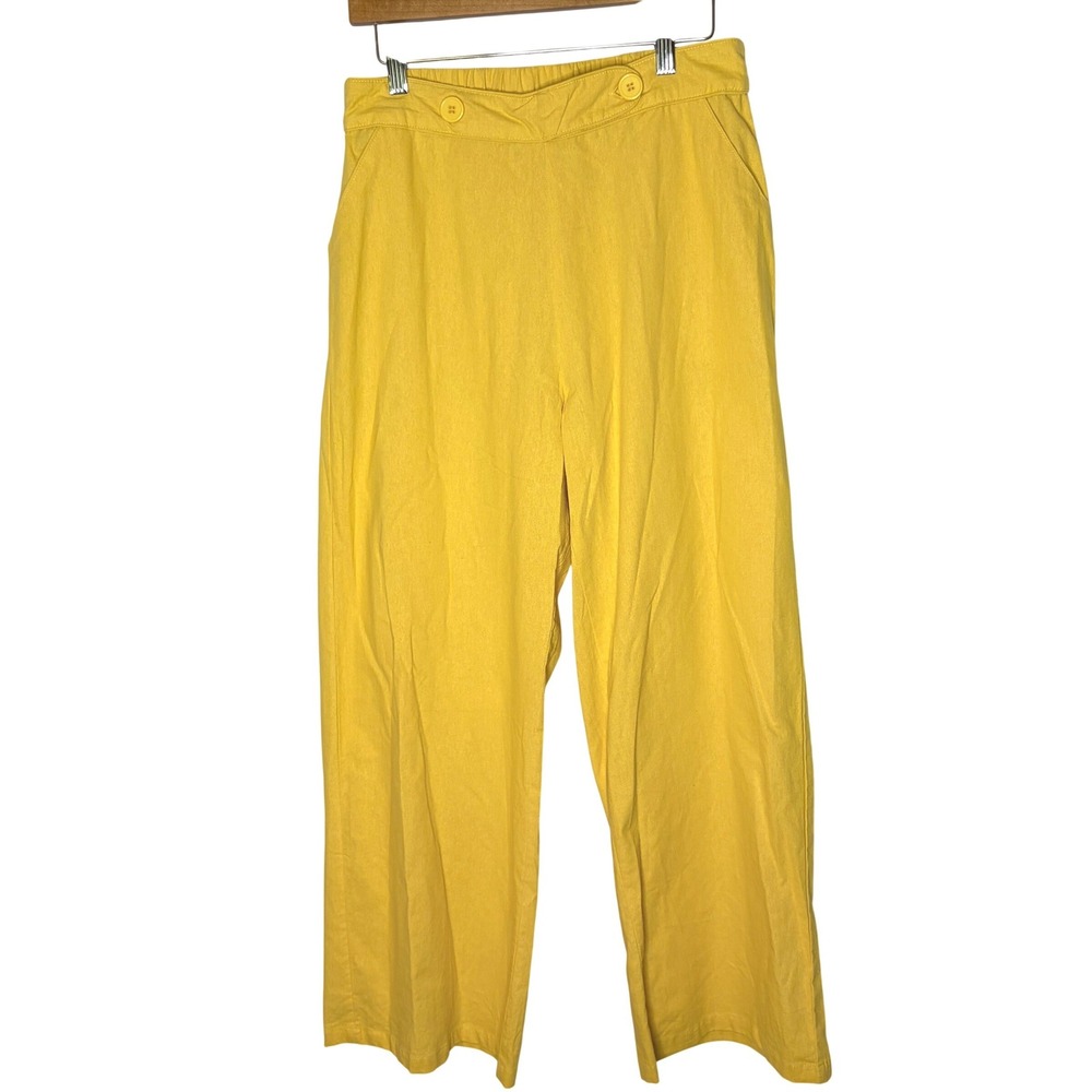 Compania Fantastica Wide Leg Pants Size Large Boho Yellow Cotton Trousers Button